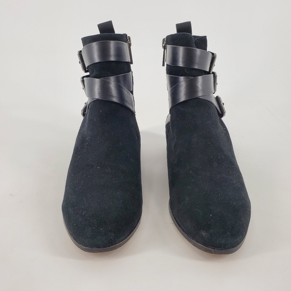 Raye Triple Leather Buckle Black Suede Booties 37 - Picture 4 of 10